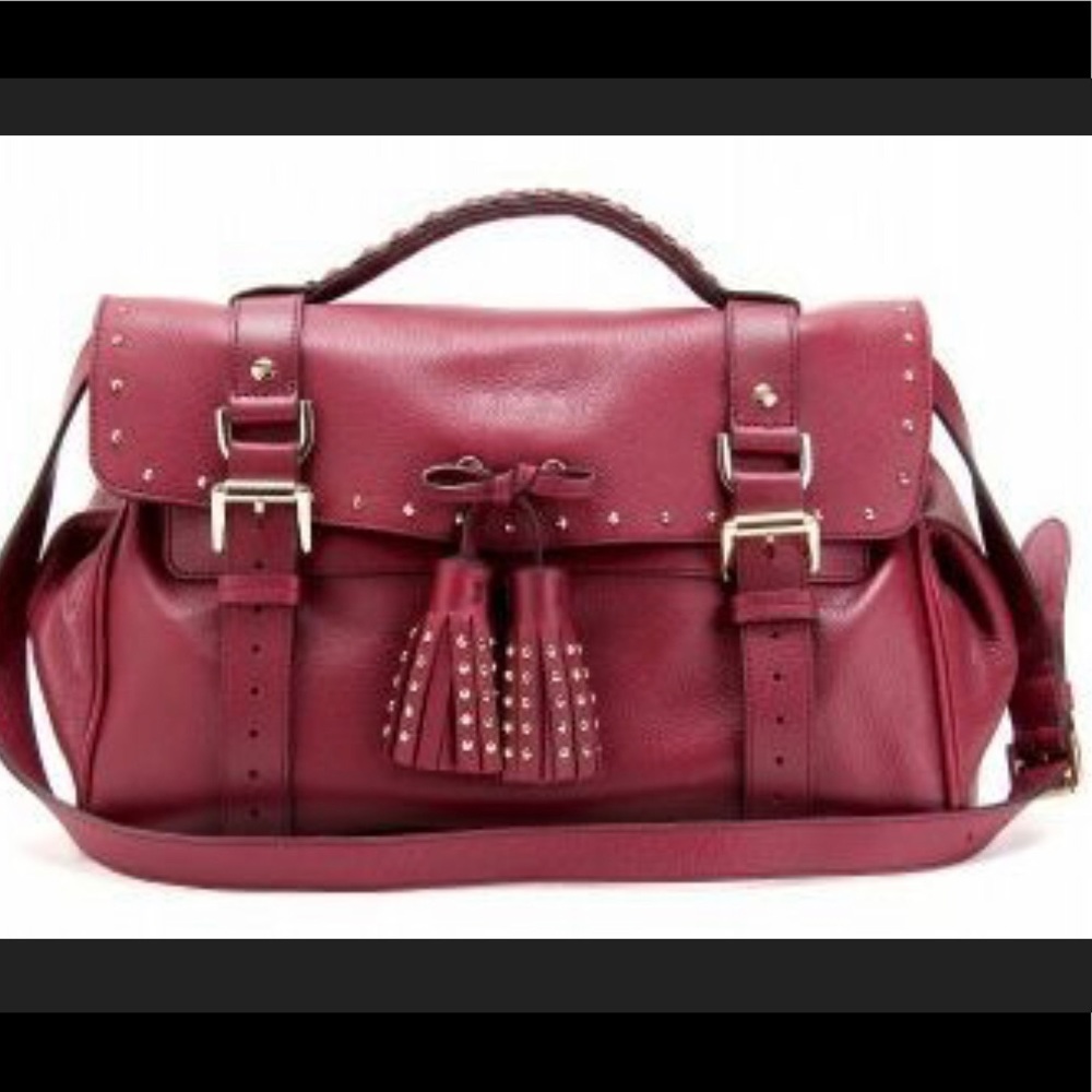 Leather Tassel Satchel Bag in Burgundy
